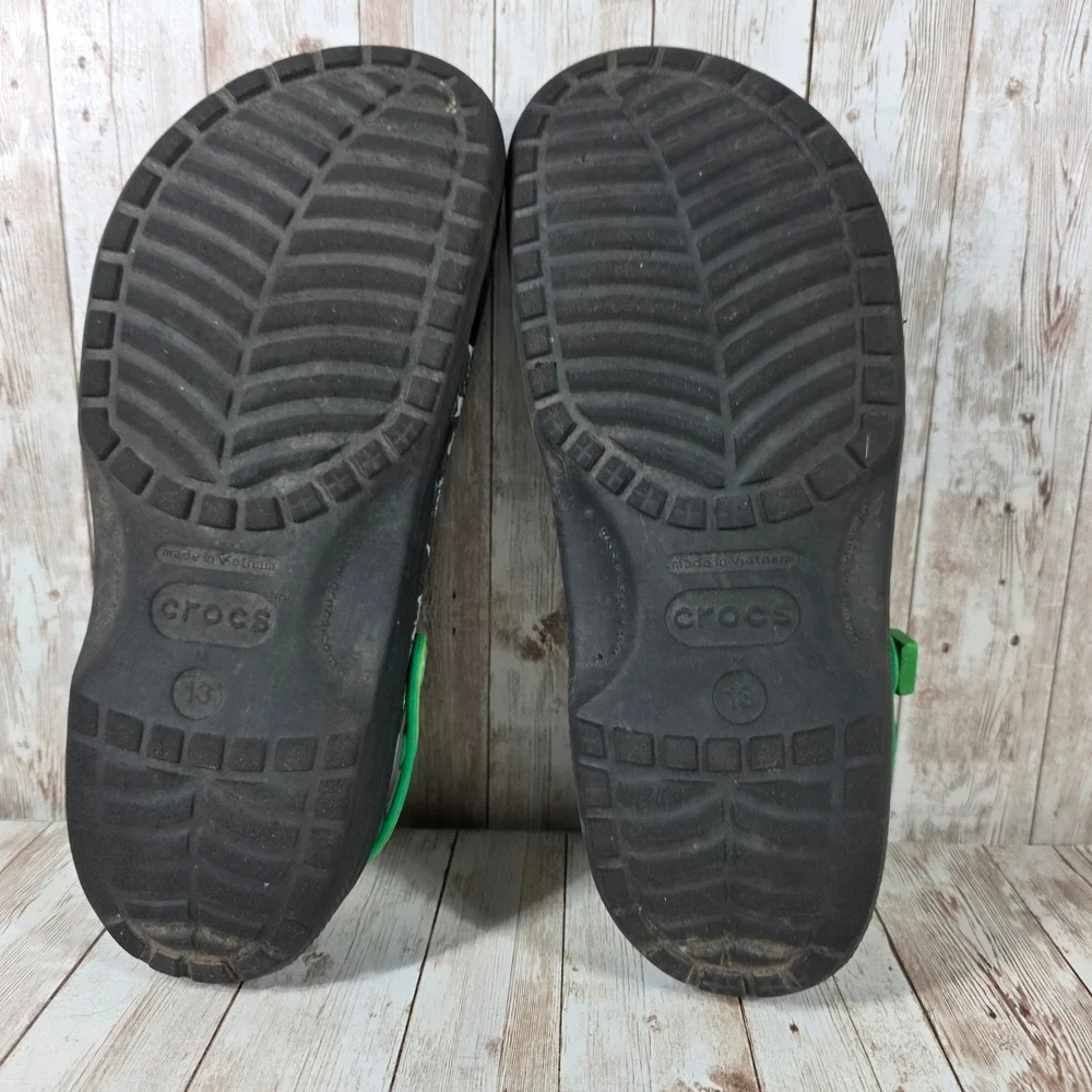 Crocs Minecraft Classic Clogs Mens 13 Black Green Grey Creeper TNT Graphic Shoes